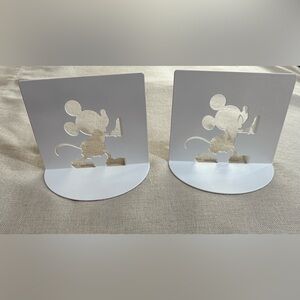 2 Disney Mickey Mouse Collection  Die Cut White Bookends, 6.5" x 5.5". Used